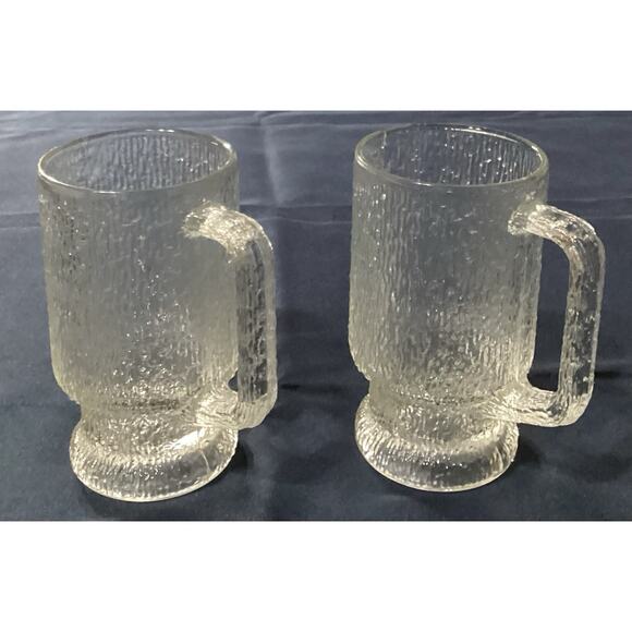 2 Vintage Indiana Glass Crystal Ice Clear Tree Bark Footed Tumblers 14 Ounces - Picture 8 of 8